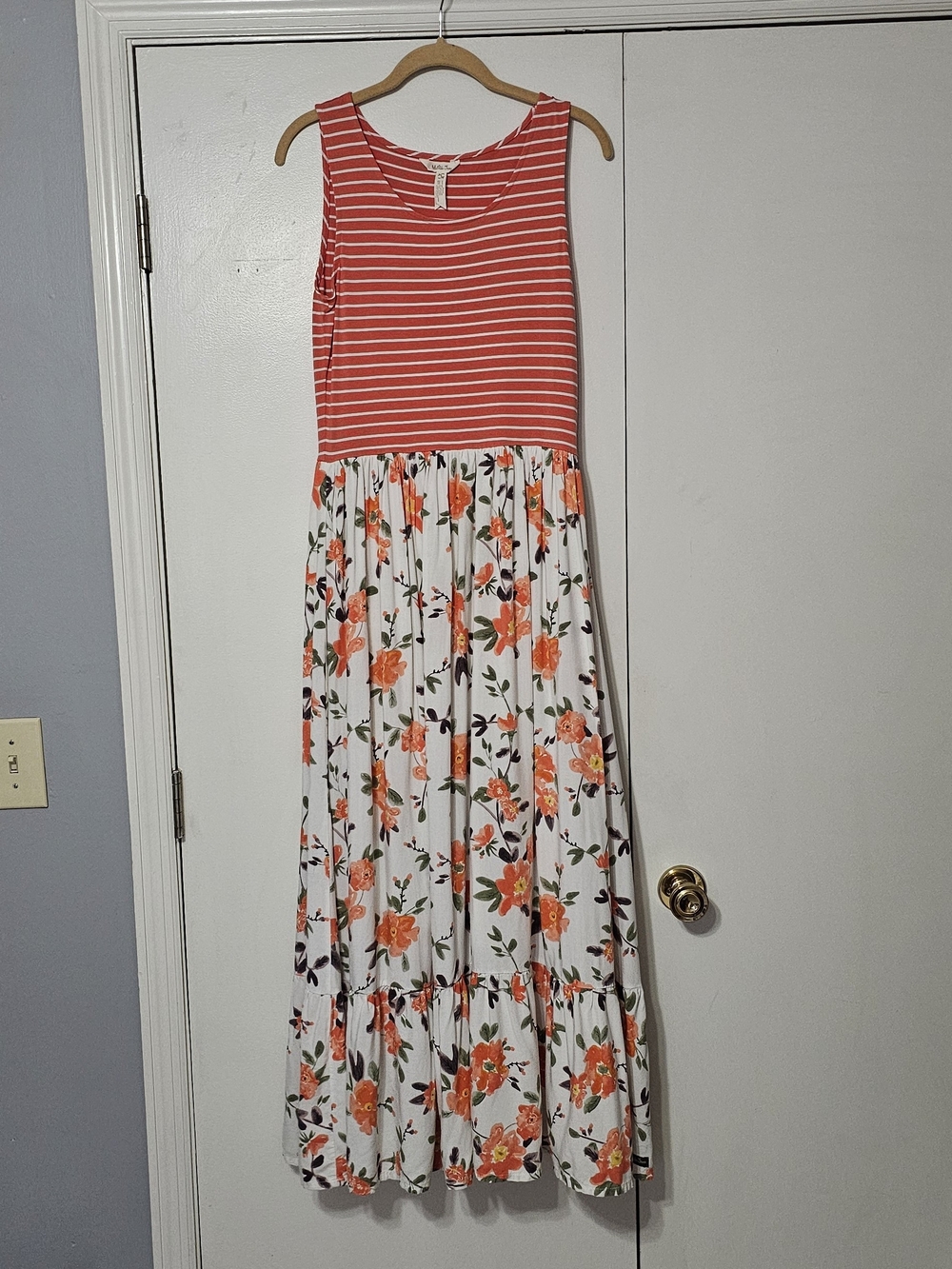 Matilda Jane Coral Stripe & Floral Maxi Dress Sz S Fits S/M